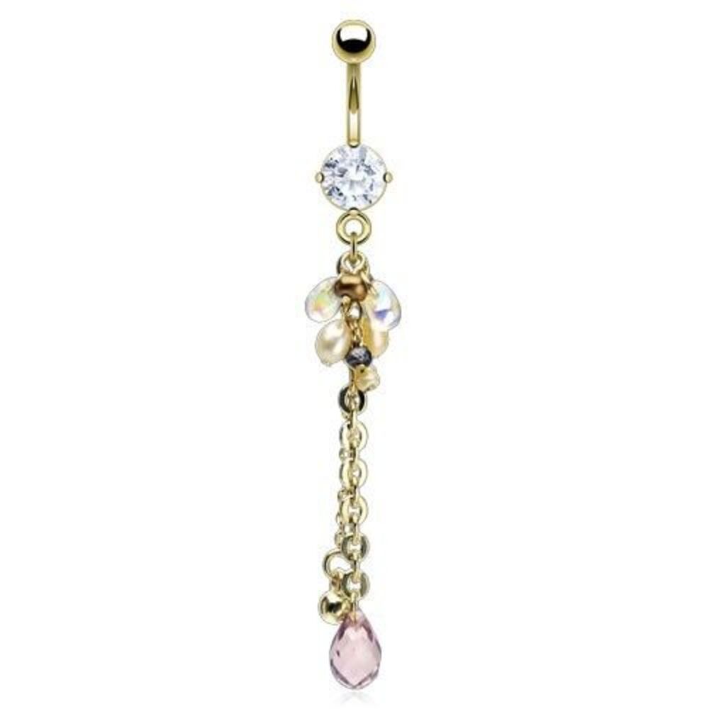 Gold Plated Pearlish Beads & CZ Dangle - Picture 1 of 2
